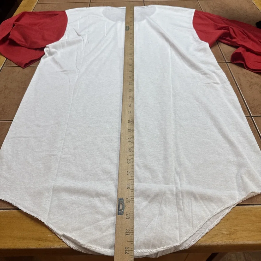 VTG Russell Athletic Shirt Sz L White Red 3/4 Sleeve Raglan Baseball USA Made